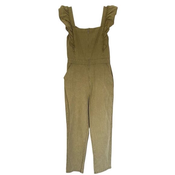 Newbury Kustom Washed Green Zipper Sleeveless Straight Leg Jumpsuit Size Medium - Picture 1 of 11